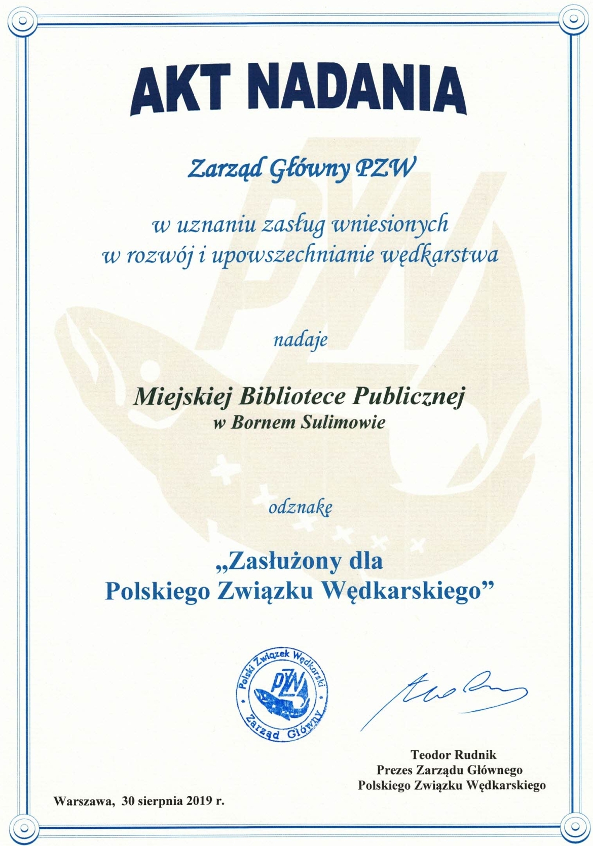 „Zasłużony dla Polskiego Związku Wędkarskiego”