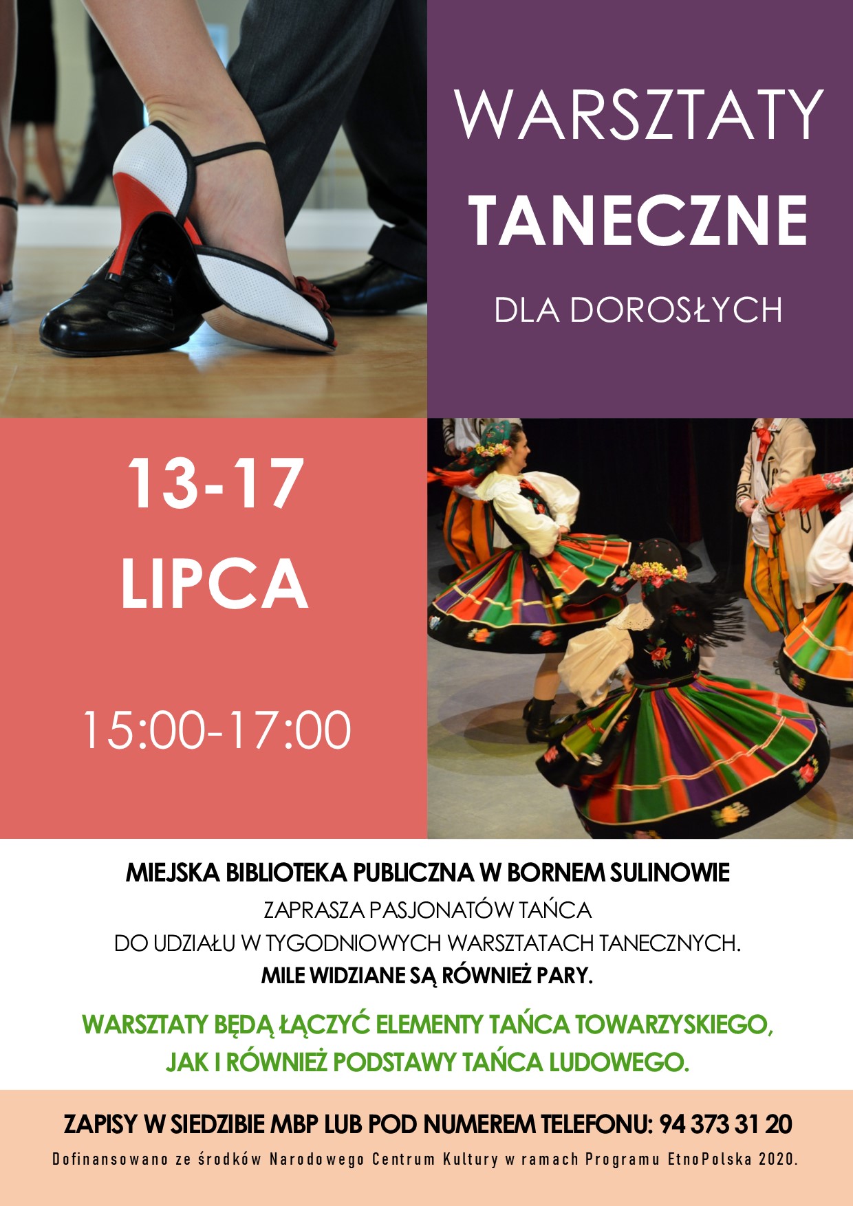 Zaproszenie na WARSZTATY TANECZNE DLA DOROSŁYCH (13 – 17 lipca)