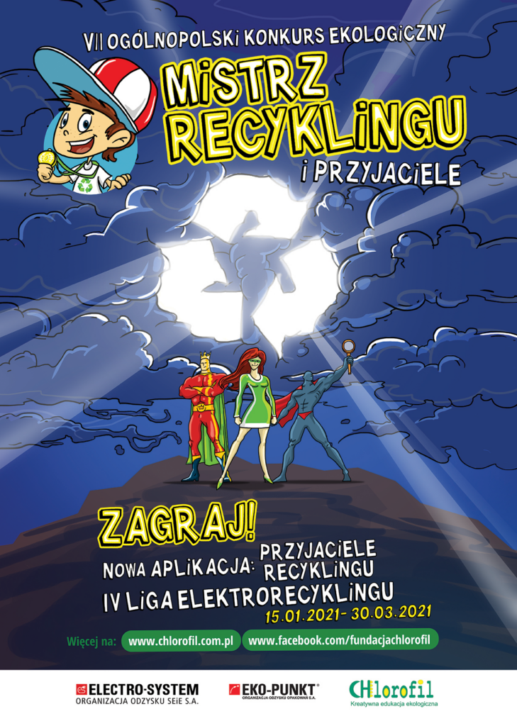 Od 15.01.2021 do 30.03.2021 odbędzie się VII edycja Ogólnopolskiego Konkursu Ekologicznego pt. „Mistrz Recyklingu i Przyjaciele” dla uczniów szkół podstawowych z klas IV-VII.