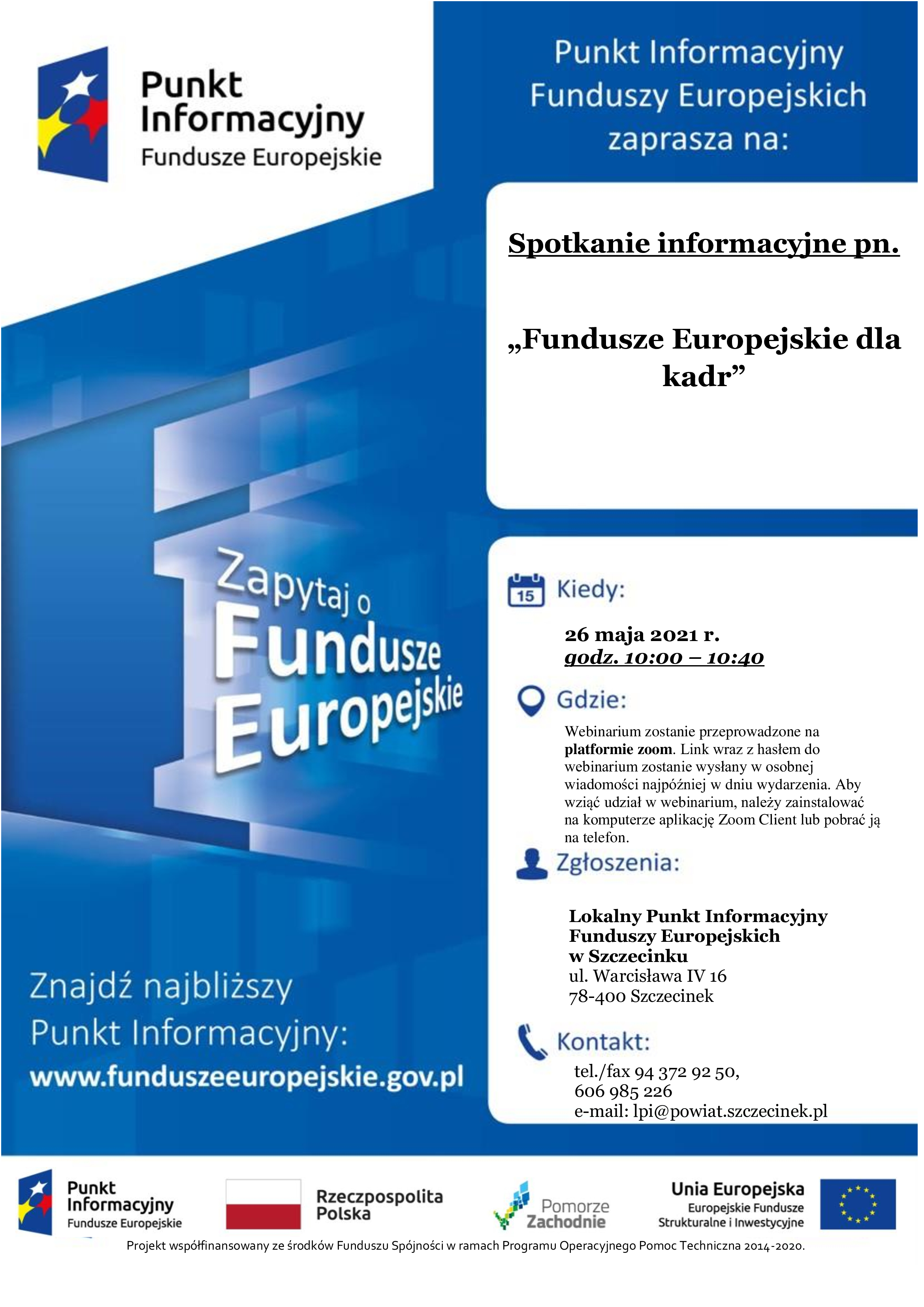 Webinarium pn. „Fundusze Europejskie dla kadr”.